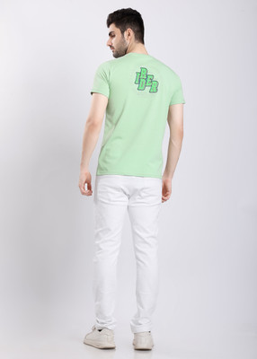HIGHTRIBE Printed Men Round Neck Light Green T-Shirt