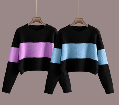 parasFASHION Colorblock Women Round Neck Multicolor T-Shirt