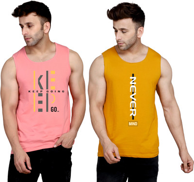 SLOWLORIS Printed Men Round Neck Pink, Brown T-Shirt