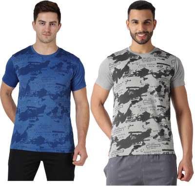 ND Printed Men Round Neck Blue, Grey T-Shirt