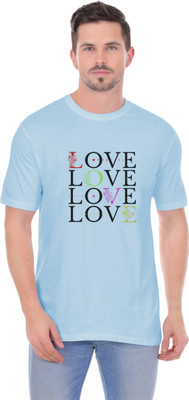 XFAB Printed Men Crew Neck Light Blue T-Shirt