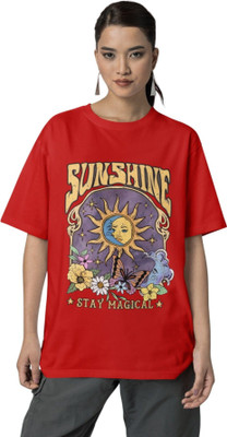 syom Abstract Women Round Neck Red T-Shirt