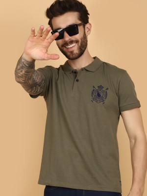 V-MART Printed Men Polo Neck Dark Green T-Shirt