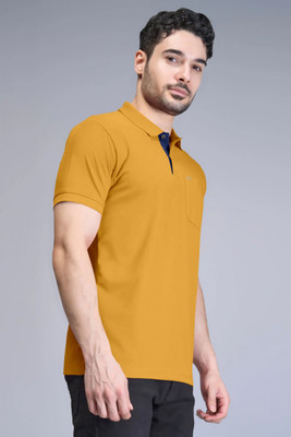 Trend Twist Solid Men Polo Neck Yellow T-Shirt