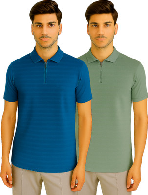 RMLKN Solid Men Zip Neck Multicolor T-Shirt