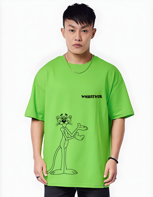Be Beas Printed, Typography Men Round Neck Light Green T-Shirt