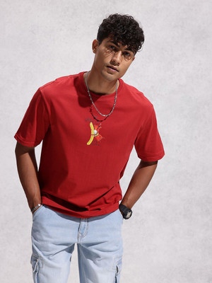 WROGN Solid Men Round Neck Red T-Shirt