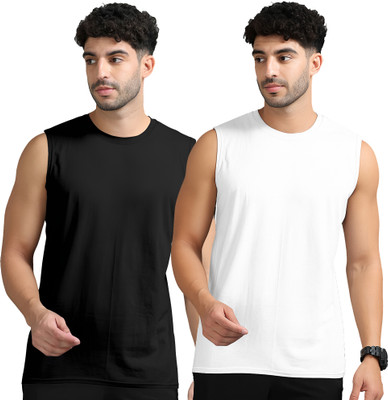 Jangoboy Solid Men Round Neck Black, White T-Shirt