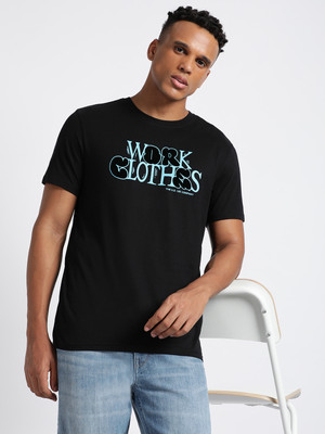LEE Printed, Typography Men Round Neck Black T-Shirt
