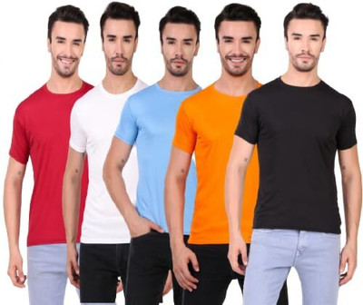 lalita creation Solid Men Round Neck White, Red, Light Blue, Orange, Black T-Shirt