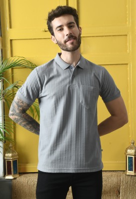 Arbour Solid Men Polo Neck Grey T-Shirt