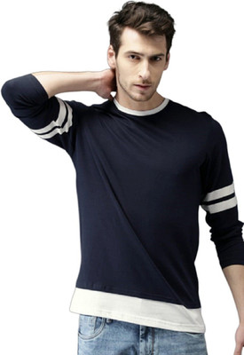 clickwell Striped Men Round Neck Silver T-Shirt