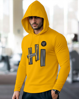 AUSK Printed Men Hooded Neck Yellow T-Shirt
