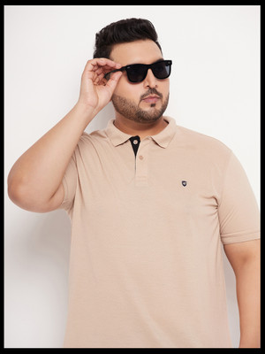 METRONAUT PLUS Solid Men Polo Neck Beige T-Shirt
