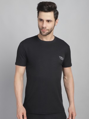 VIMAL JONNEY Self Design Men Round Neck Black T-Shirt