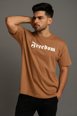 BLVCK THREADZ Printed Men Crew Neck Brown T-Shirt