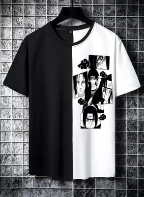 FASHNET FASHION Printed Men Round Neck Black, White T-Shirt