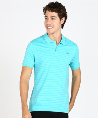PARK AVENUE Striped Men Polo Neck Light Blue T-Shirt