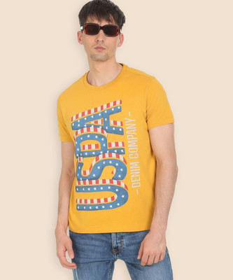 U.S. POLO ASSN. Printed Men Round Neck Yellow T-Shirt