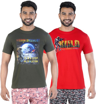 COLORS by Rupa Frontline Graphic Print Men Round Neck Dark Green, Red T-Shirt
