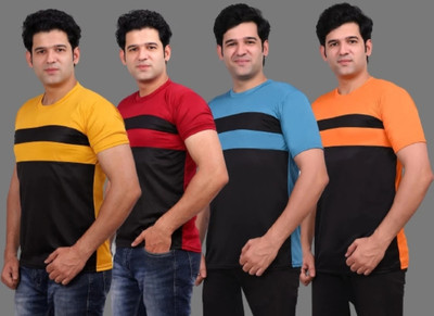 MoYu Solid Men Round Neck Multicolor T-Shirt