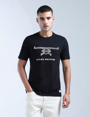 FLYING MACHINE Graphic Print Men Round Neck Black T-Shirt