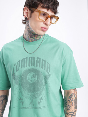 Glitchez Printed Men Round Neck Green T-Shirt