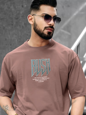 MANIAC Printed Men Round Neck Pink T-Shirt