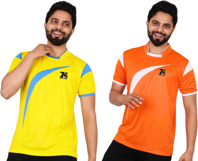 La Milano Solid Men Crew Neck Orange, Yellow T-Shirt