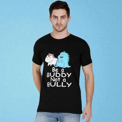 FARICON Printed Men Round Neck Black T-Shirt