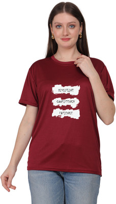 Shiv Junction Typography Women Round Neck Maroon T-Shirt