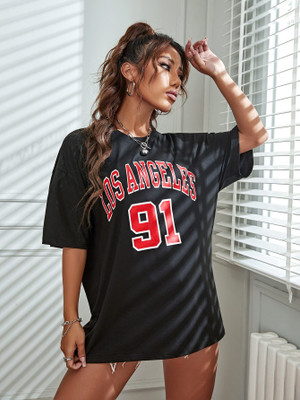 IMSA MODA Printed Women Round Neck Black T-Shirt