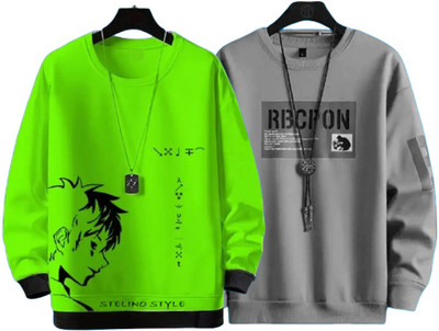 Majexic Printed Men Round Neck Dark Green, Grey T-Shirt