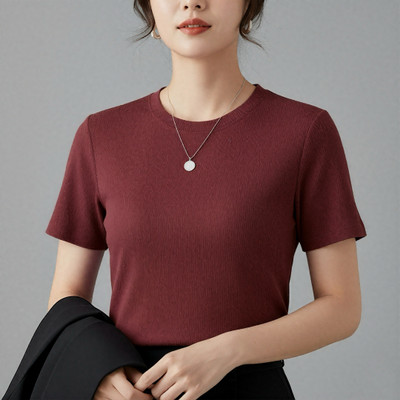 TANUSHKFASHION Striped Women Round Neck Maroon T-Shirt