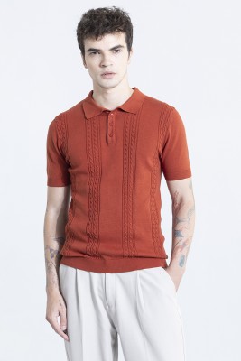 Snitch Solid Men Polo Neck Red T-Shirt