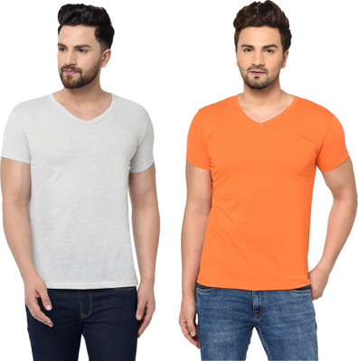 Tresna Trendy Solid Men V Neck Multicolor T-Shirt