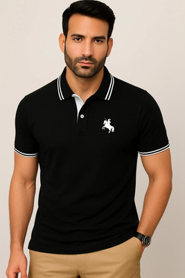 SCATCHITE Solid Men Polo Neck Black T-Shirt