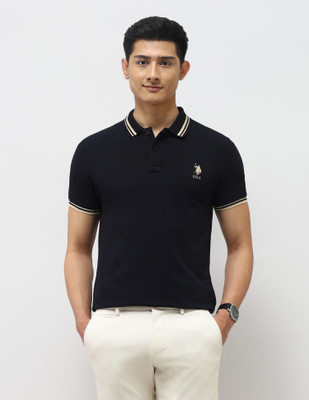 U.S. Polo Assn. Denim Co. Solid Men Polo Neck Blue T-Shirt
