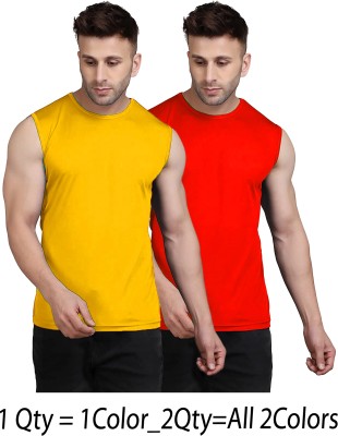 UDI n ADI Solid Men Round Neck Yellow, Red T-Shirt