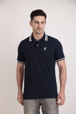 ELAROO CLOTHING Embroidered Men Polo Neck Navy Blue T-Shirt