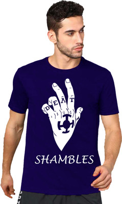 VIKCLIQUE Printed, Typography Men Round Neck Blue T-Shirt