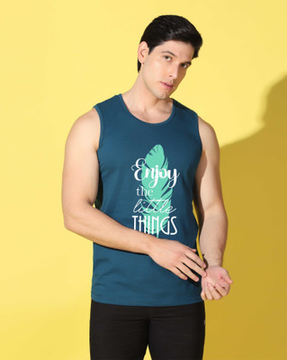 WOOSTRO Printed Men Scoop Neck Dark Blue T-Shirt