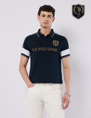 U.S. POLO ASSN. Printed Men Polo Neck Blue T-Shirt
