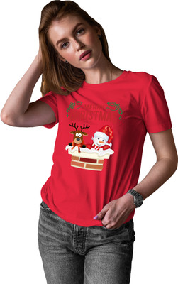 Buy That Trendz Printed Women Round Neck Red T-Shirt