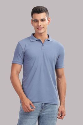 SPRADEX Solid Men Polo Neck Light Blue T-Shirt
