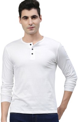 LazyChunks Solid Men Henley Neck White T-Shirt