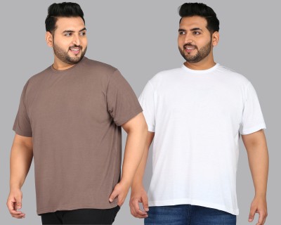 METRONAUT PLUS Solid Men Round Neck White, Brown T-Shirt