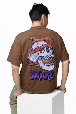 Hello Swanky Printed Men Round Neck Brown T-Shirt