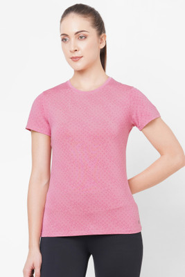 Laasa Sports Printed Women Round Neck Pink T-Shirt