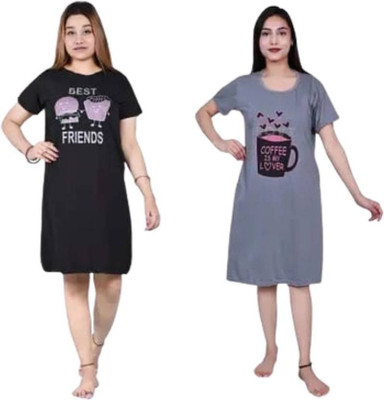 VRIKSHVASTRA Printed Women Round Neck Black, Grey T-Shirt